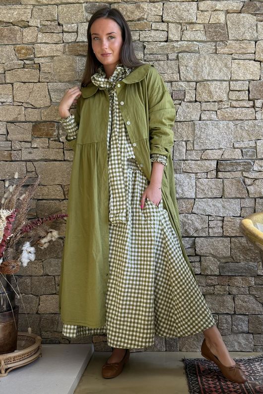 Nonni Gingham Ripley Skirt Olive